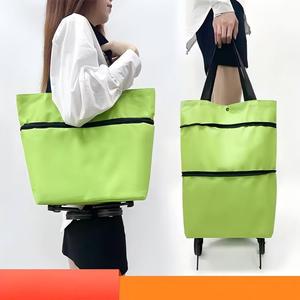 <b>Foldable</b> Wheeled Shopping Bag Oxford Material 5-10kg Large Capacity Reusable <b>Trolley</b> Grocery Tote Zipper Closure Supermarket - Product Image 2