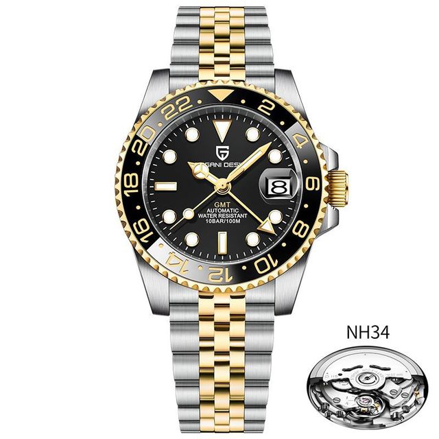PAGANI GMT Men Mechanical Watches Sapphire Glass GMT Watches 100M Waterproof All Stainless Steel Automatic Men Watch PD-1662