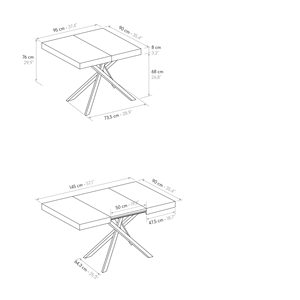 Eva <b>Extendable</b> <b>Dining</b> <b>Table</b> 95 To 145 Cm White Ash Melamine Top Black Crossed Legs Internal Use - Product Image 5