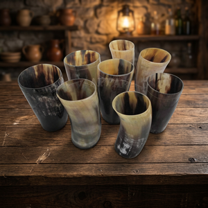 Juego de Vasos Ecológicos Tallados en Cuerno de Buey, Accesorios de Cocina Reutilizables, Material Orgánico, Forma Natural, Arte - Product Image 1