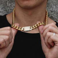 Collier en acier inoxydable, or PVD 18K, 12mm, bijou de luxe, avec Zircon et boucle en diamant, à mailles cubaines Miami
