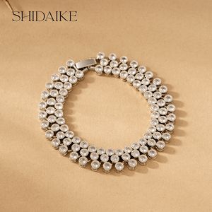 Pulsera de declaración clásica de Roma para mujer, Zirconia cúbica transparente, brazaletes de aleación chapados en platino a la moda, joyería de moda para novia - Product Image 2