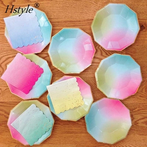 Assiettes en papier Ombre Sweet, style moderne chic, arc-en-ciel <span class=keywords><strong>pastel</strong></span>, hexagonales, rose clair, vert menthe, jaune, feuille d'or PP232 - Product Image 1