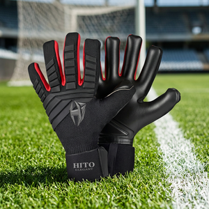 Guantes de portero de fútbol con protección para los dedos, de alta calidad, diseño y logotipo personalizables, guantes de portero con inyección de goma en el dorso. - Product Image 3