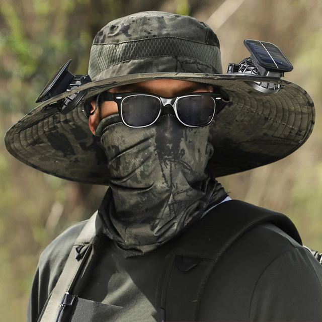 Wholesale Custom Solar Fan Hat Sunshade Hat with Fan Outdoor Wide Brim Sun Hat with 2 Solar Fan UV Protection Hiking