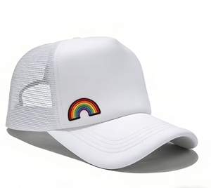 5 Panel Denim Mesh Trucker Hat Custom Logo 2D Embroidery <b>Rainbow</b> Fishing Outdoor Casual Cap - Product Image 4