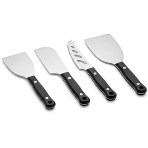 Stainless Steel <b>Cheese</b> <b>Knife</b> <b>Set</b> With Black Plastic Handles Durable Eco Friendly Kitchen Tools For Restaurant Use And Hotel Use - Product Image 1