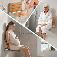 PUNCHAN Banc de douche pliant moderne en acier inoxydable et bois de 18 pouces, gain de place, fixation murale, siège de douche pliant pour salle de bain