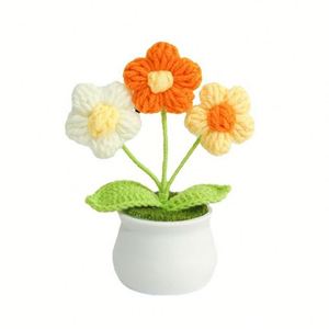 Ornements de bureau à domicile, décoration artificielle, plantes en pot de tournesol au crochet faites à la main - Product Image 1