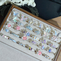 Bijoux Fanhua, anneaux ajustables en acier inoxydable, sans ternissement, à la mode sur TikTok, motif fleur et papillon
