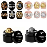 Gel de Sculpture 3D pour Ongles Effet Métallique Non Collant pour Nail Art, Modélisation 3D, Nœuds, Fleurs, Manucure