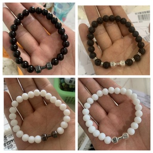 Pulseras de cuentas budistas con mancuernas de piedra volcánica y Metal populares, pulseras de abalorios Unisex de moda hechas a mano - Product Image 3