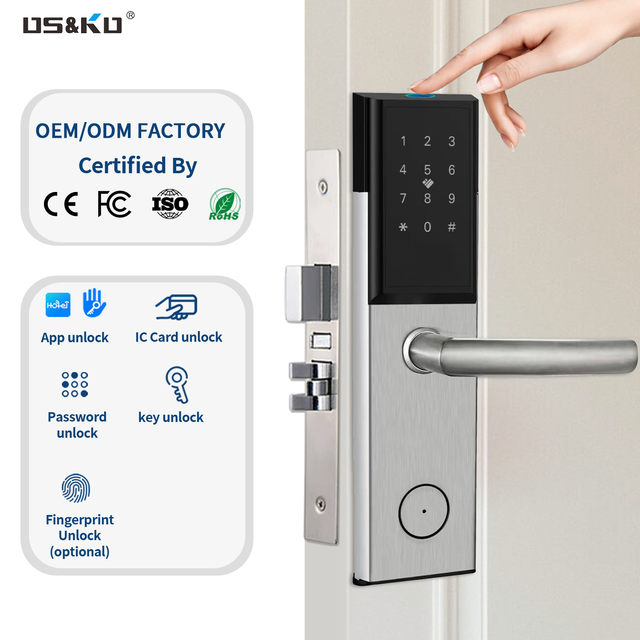 TThotel BLE Smart Hotel Door Lock System Cloud Storage IC Card Password Fingerprint Unlock Wooden Doors Stainless Steel 2-Year
