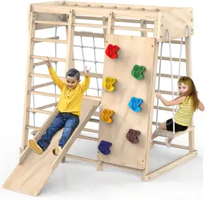 Indoor Gym Toddler Climbing Toys Climber Play Set With Slide Climbing Rock Net Abacus Game and Swing For Kids Playing