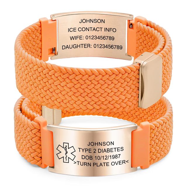 Custom Engraved Medical Alert Bracelet Nylon Braided Adjustable Stainless Steel Id Bracelet for Men and Women