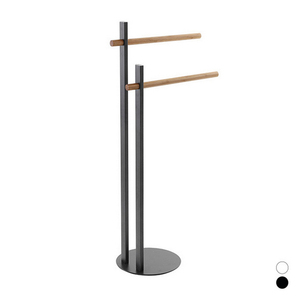 Porte-serviettes autoportant avec bras en bambou, accessoire de salle de bain moderne, 2 barres, finition noire - Product Image 1