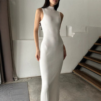 Robe Femme Tricotée Col Montant Bretelles Fines en Nylon/Coton Épais Effet Illusion Luxe Printemps-Été Style Européen et Américain