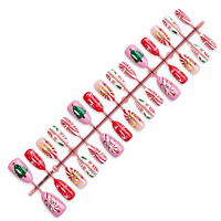 Lot de 30 faux ongles à presser en amande, style français, motif sapin de Noël, en ABS, de haute qualité, pour l'exportation