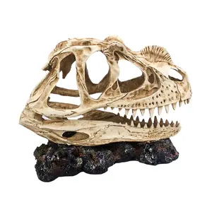 Reptile Ornaments Dinosaur Head Skull Hiding Cave Landscape For Terrarium