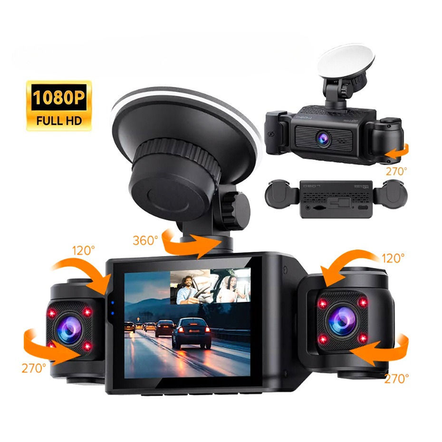 4 Channel Dash Cam 1080P Front and Rear Inside, Left Right Dash Camera for Cars Night Vision WiFi & APP , G-Sensor