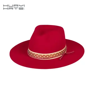 HUAYI HATS Fashion 100% Australia wool felt Fedora Hat red Unisex four seasons