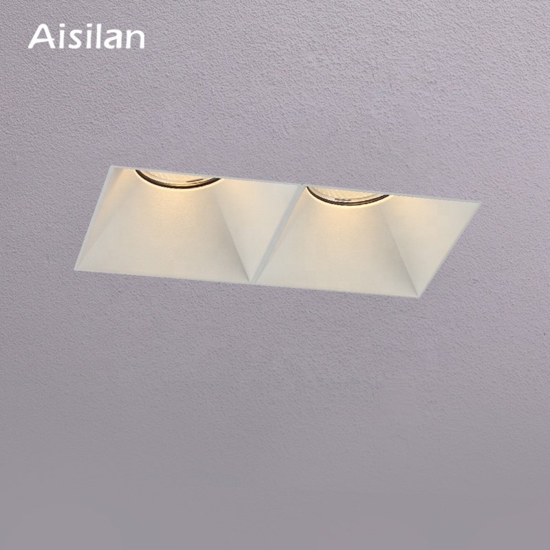 Двойная головка Aisilan, безрамный квадратный прямоугольный Регулируемый антибликовый утопленный COB Светодиодный точечный светильник без оправы
