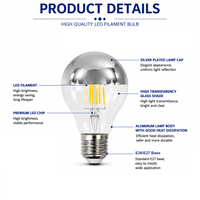 Ampoule LED plaquée argent semi-transparente de qualité supérieure A60 A19 E26 E27, ampoule décorative, lumière blanche chaude, lampe à filament LED, OEM ODM personnalisée