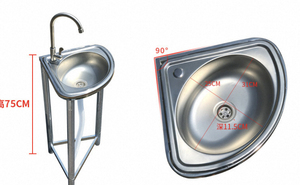 Évier d'angle en acier inoxydable avec robinet, cuve unique, surface polie, 31 cm x 25 cm, profondeur 11,5 cm, évier de cuisine design industriel - Product Image 1