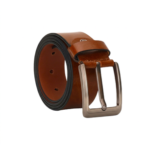 Cinturón de Cuero Marrón con Hebilla Rectangular de Aleación, Estilo Casual, Diseño Duradero - Product Image 1