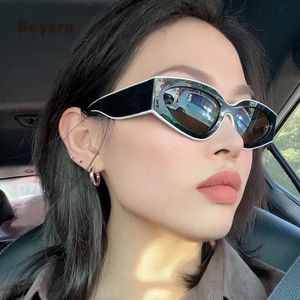 Boyarn แว่นตากันแดดกีฬาอินเทรนด์ใหม่กรอบสีขาวย้อนยุค UV400ทรงรีตาแมว - Product Image 4