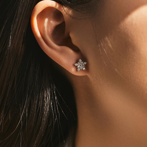 Pendientes de Plata 925 con Diseño de Copo de Nieve, Baño de Rodio, Moissanita Redonda de Corte Brillante, Engaste de Garra, Estilo Moderno, Uso Diario para Mujer - Product Image 2