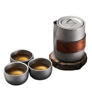 Service à thé anti-brûlure en titane haut de gamme, ensemble de camping en plein air, théière portable pour les voyages, usage domestique, utilisation en extérieur, parfait - Product Image 1