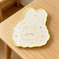 Assiette à apéritif en porcelaine en forme de tête de lapin mignon, avec illustration personnalisée et couleur de bord, pour la décoration de table de Pâques