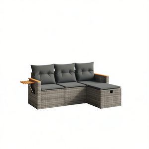 Ensemble de canapés modulaires de jardin en rotin gris, 4 pièces, mobilier d'extérieur, design contemporain confortable - Product Image 1