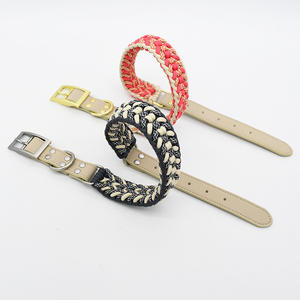 Nuevo <span class=keywords><strong>collar</strong></span> de correa de perro tejido a mano, correas tejidas a la moda, collares para mascotas, conjunto de correas de lujo para perros medianos y grandes - Product Image 2