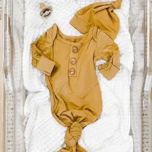 Moda bebé niña botón volante impreso saco de dormir con gorro recién nacido vintage floral anudado vestido conjunto recién nacido ropa de bebé