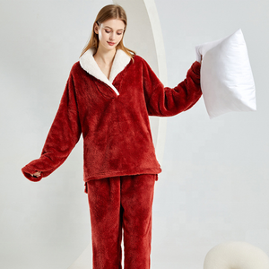 Pantaloni in pigiama con risvolto da <span class=keywords><strong>donna</strong></span> su misura set Casual <span class=keywords><strong>abbigliamento</strong></span> da <span class=keywords><strong>casa</strong></span> in flanella invernale - Product Image 1