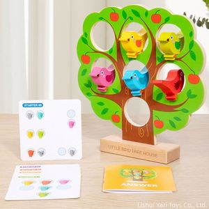 Jeu de puzzle en bois Tress House, jeux de société populaires pour enfants, blocs en forme d'oiseaux, correspondance des couleurs avec des cartes flash - Product Image 1