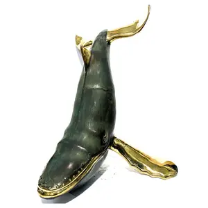 Estatua grande de latón, escultura de ballena, pez
