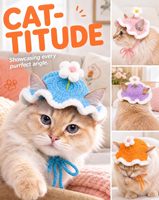 Chapeau pour animaux de compagnie au crochet fait main, adorable couvre-chef tricoté avec fleurs 3D, chapeau décoratif réglable pour chats et petits chiens, accessoires photo