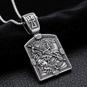 Yunnique European American Retro Geometric Asymmetry Stainless Steel <b>Men's</b> Pendant Large <b>Cross</b> Knight Slaying Dragon Charm - Product Image 1