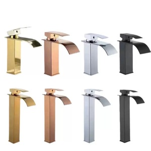 Grifo de lavabo de baño de acero inoxidable de fábrica, grifo mezclador de caño de <span class=keywords><strong>cascada</strong></span> cuadrado, grifo de lavabo de un solo mango - Product Image 3