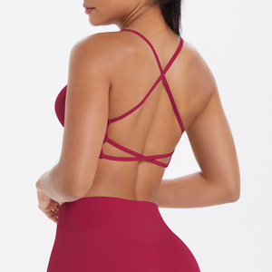 Women Thin Strap Criss Cross Back Yoga Bra Backless Padded Shockproof Pilates Sports Bra Gym Workout Running Activewear - Product Image 1