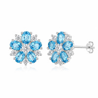 Boucles d'oreilles en moissanite 6A+ VVS1 couleur D, argent sterling 925, grappe de fleurs, zircon bleu, cadeau pour femme
