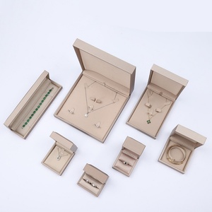 Wholesale Champagne PU Leather Ladies Round-corner Flip Bracelet Necklace <b>Ring</b> Women Jewelry <b>Boxes</b> with Velvet Insert - Product Image 1