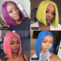 Grosir Wig 613 Warna Pirang Pirus Rambut Manusia Perawan Brasil Wig Bob Depan Renda Merah Muda Oranye Biru Merah Abu-abu
