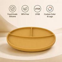 Assiette ronde à 3 compartiments en silicone, couleur unie, base à ventouse, pour usage domestique, logo personnalisé disponible