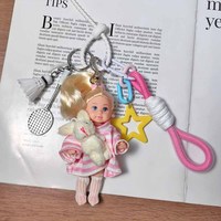 Porte-clés pendentif pour sac à main et sac à dos, motif poupées en pull mignonnes, en tissu doux fait main avec pompon en corde, pour filles