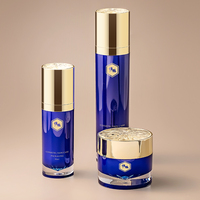 Pot cosmétique en plastique acrylique rond droit de luxe bleu or de 50 g 50 ml 120 ml, flacon pompe pour lotion d'essence avec couvercle en forme de diamant