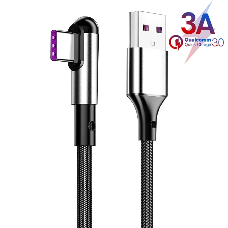 Nylon Braided Aluminum Material 3A Quick Charging 90 Degrees Right Angle USB Type C Cable